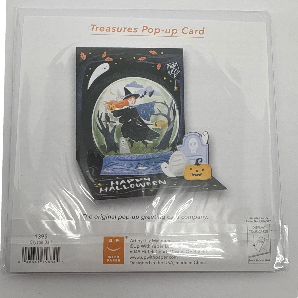 Up With‎ Paper Treasures Pop-Up Halloween Crystal Ball Greeting Card New Ghost